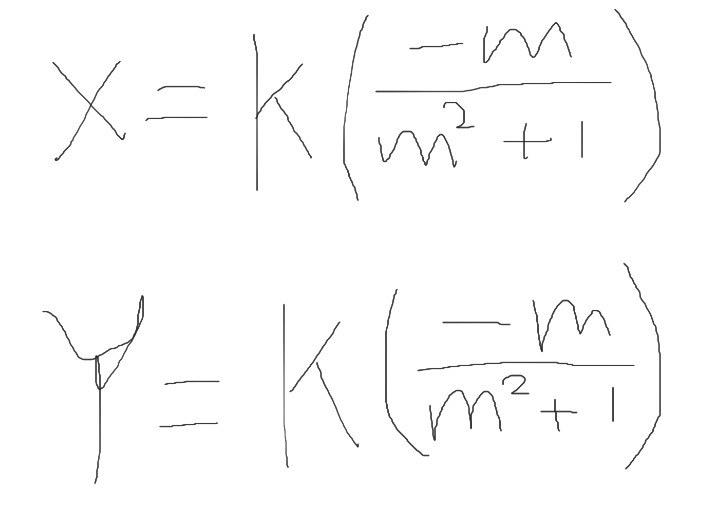 X=K*-M/(M^2 + 1) and Y = K/(M^2 + 1)